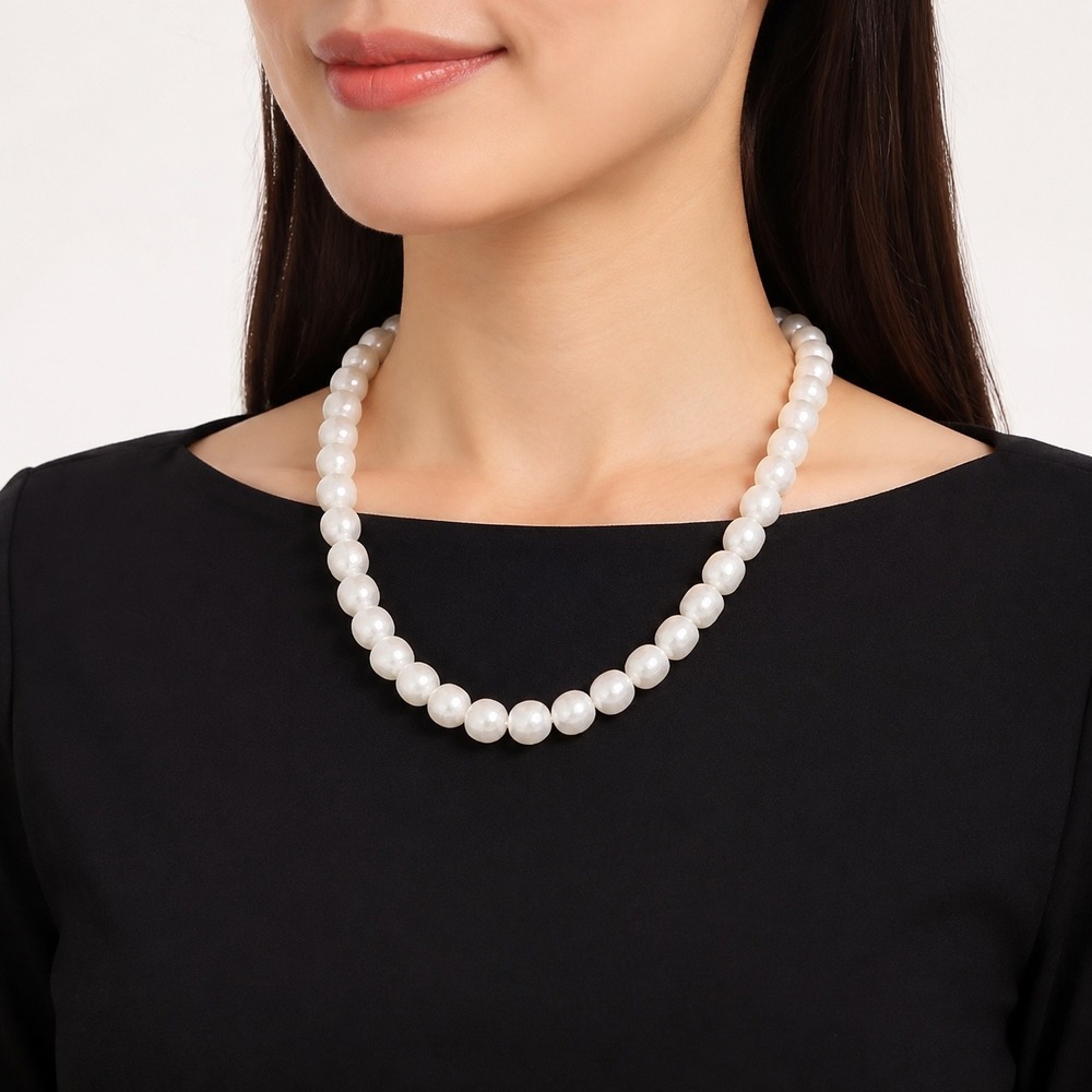 White Faux Pearl Strand Necklace Gold Tone Lobster Clasp Bridal Classic Jewelry
